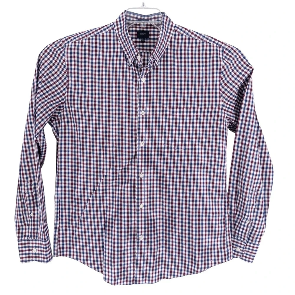 J Crew Slim Washed‎ Shirt Men's XL Red White & Blue Gingham Button Down Preppy